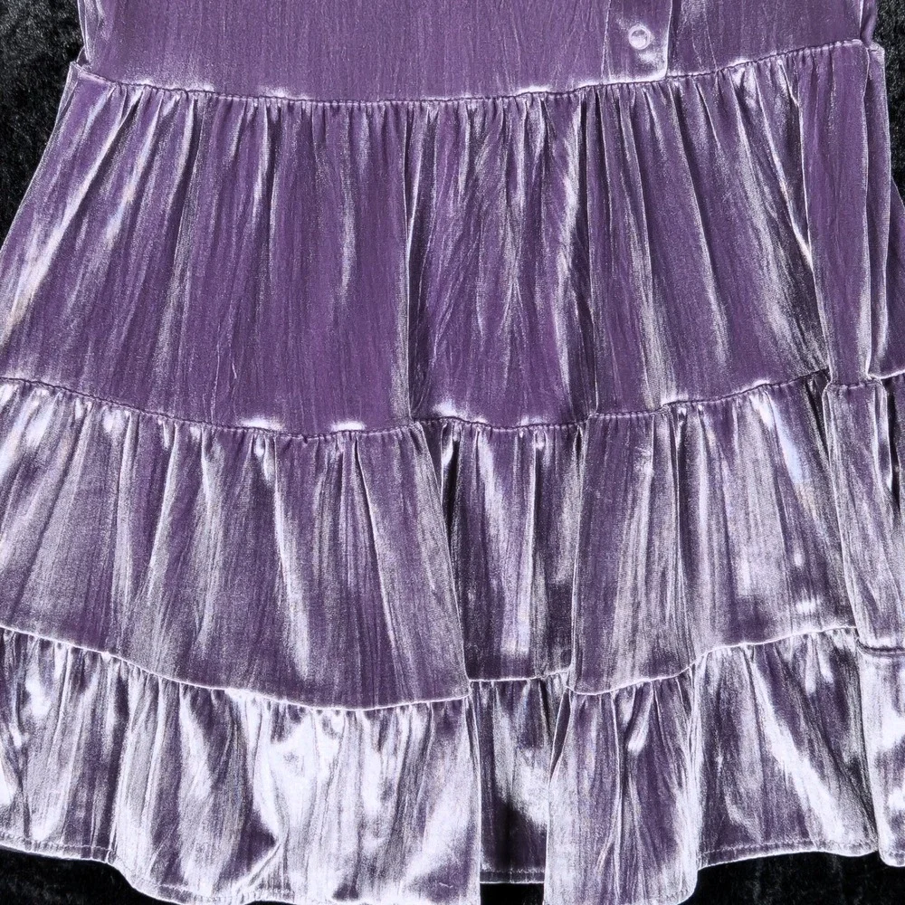 Zara Kids Girls Purple Crushed Velvet Tiered Dress Short Puff Sleeve Size 4-5